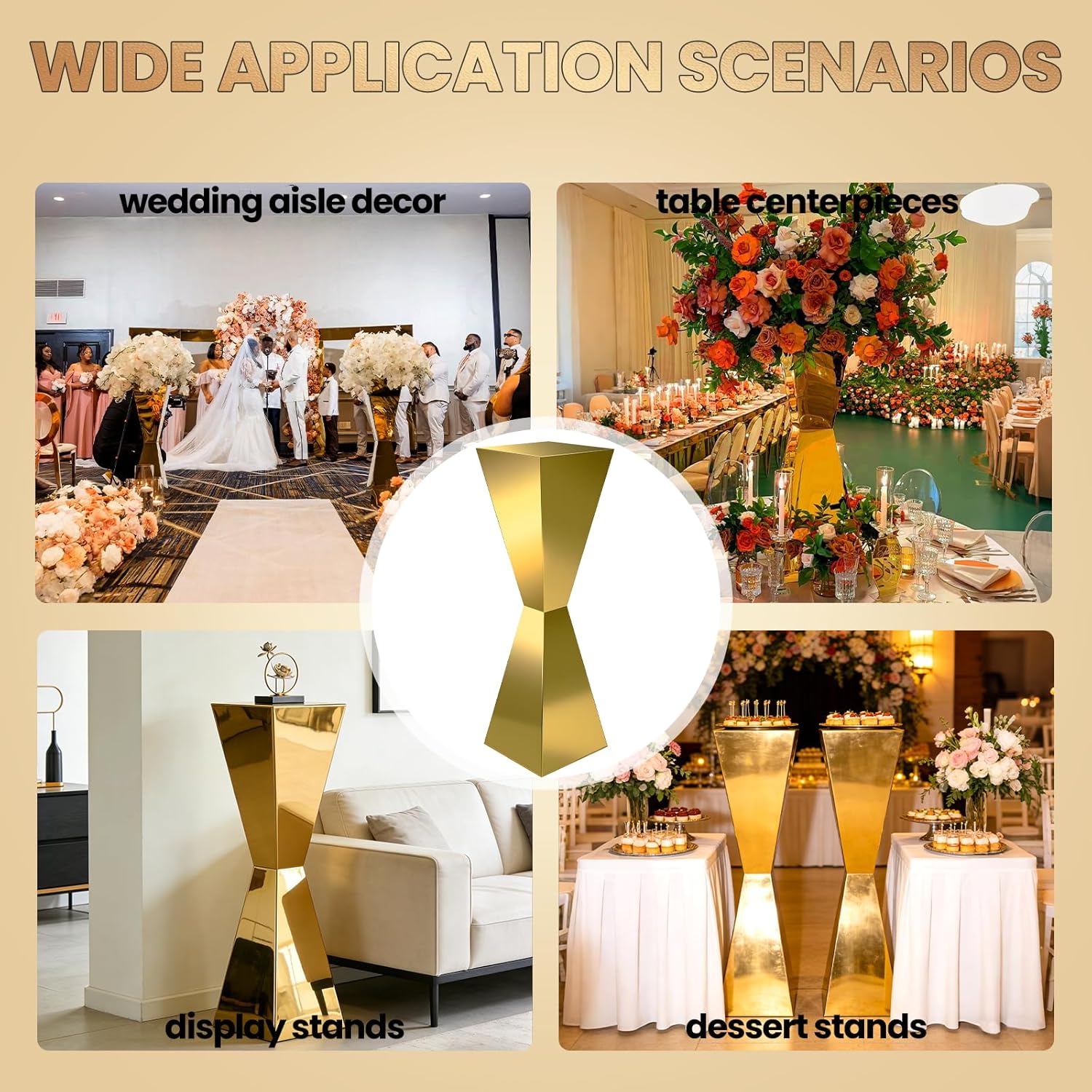 2PCS Elegant Mirror-Polished Metal Centerpiece Stand - Geometric Column for Weddings, Dessert Displays, Aisle Decor & Special Event Table Setting