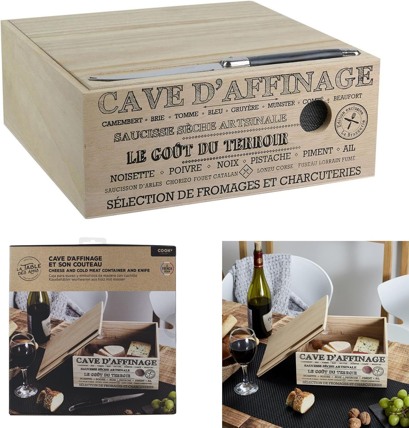 Cook Concept Totally Addict KA2361 Wooden Cheese Cellar with Knife, Brown, 25 x 25 x 10 cm image 5