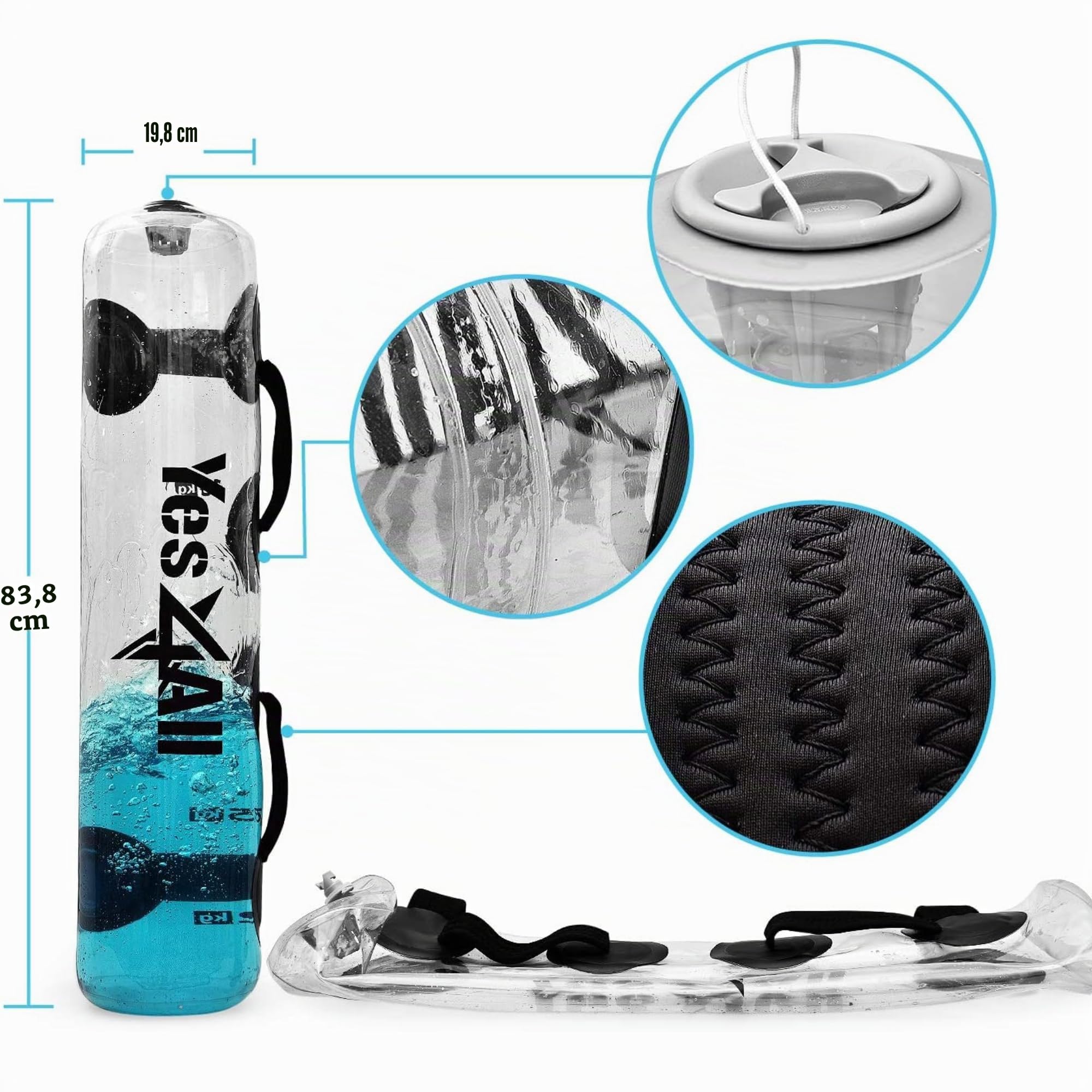 Yes4All Wassergewichtstaschen für Workout, 15,9/20,4/36,3 kg, Core-Training, Aqua Bag, tragbar, stabil, Fitness, Beweglichkeit, haltbar für drinnen und draußen, Größe Large, transparent und dunkelblau