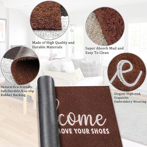 Miniatura 4 de AAZZKANG Tapete de entrada al aire libre con parte trasera de goma antideslizante Welcome Please Remove Your Shoes Felpudo Ultra Absorbe Barro Fácil