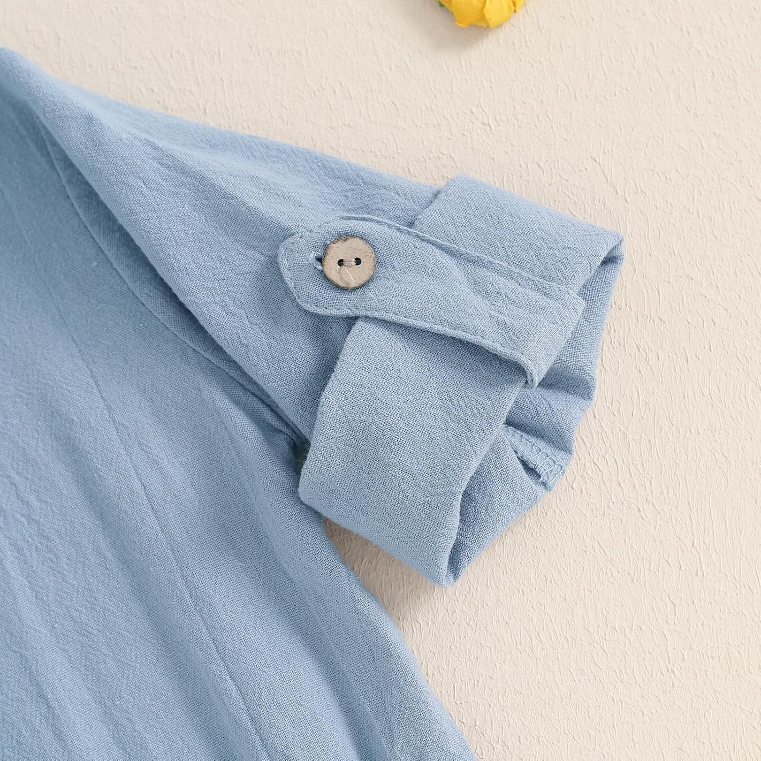 Karuedoo Newborn Baby Boy Clothes Cotton Linen Shirt Bodysuit Button Up Roll Up Long Sleeve Romper Jumpsuit One-Piece Outfit - Image 6