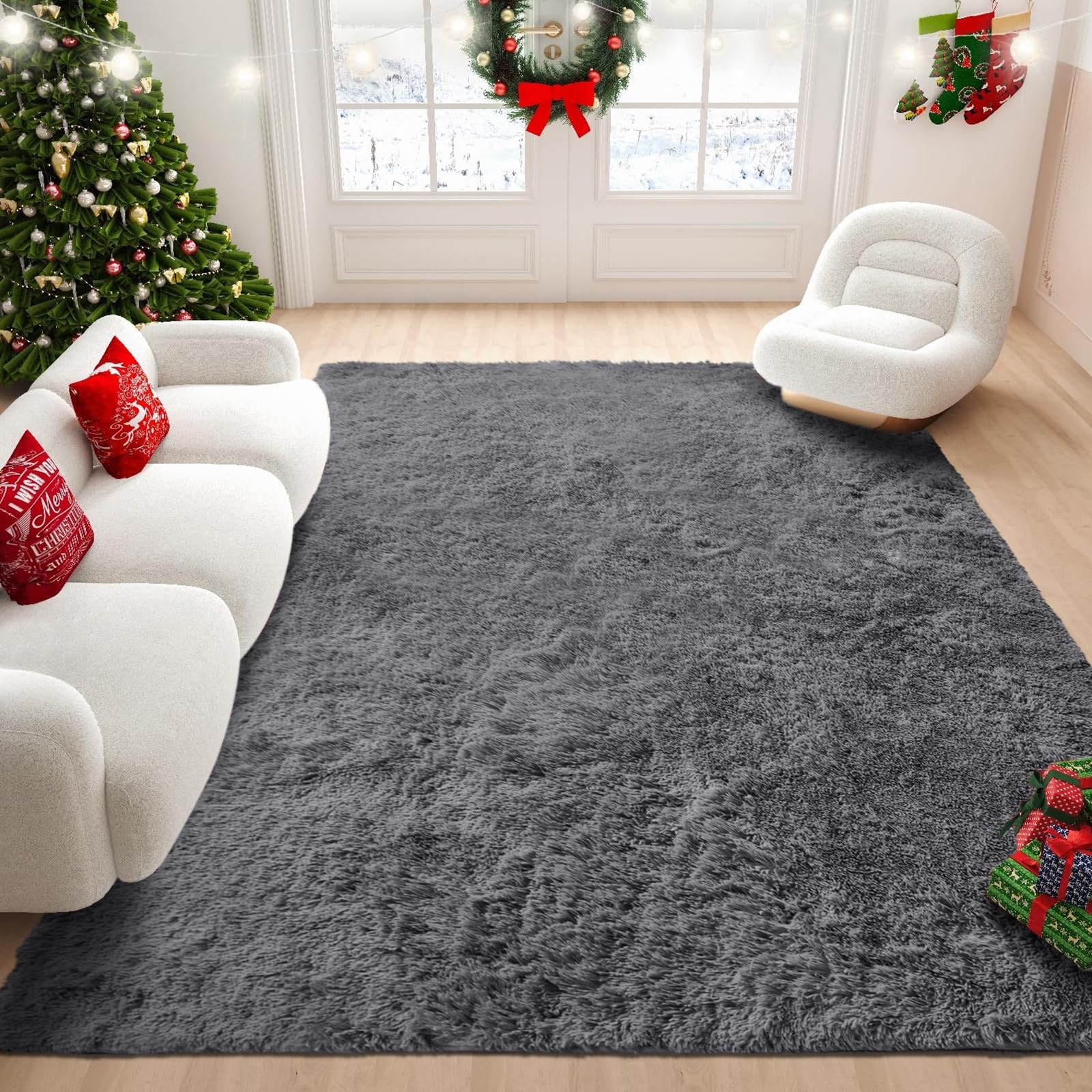 KAZAMI Living Room Large Fluffy Rug Area Rugs Soft Rugs Shaggy Rug Modern Floor Carpet for Bedroom Kids Rooms Decor (Grey, 160×230cm)