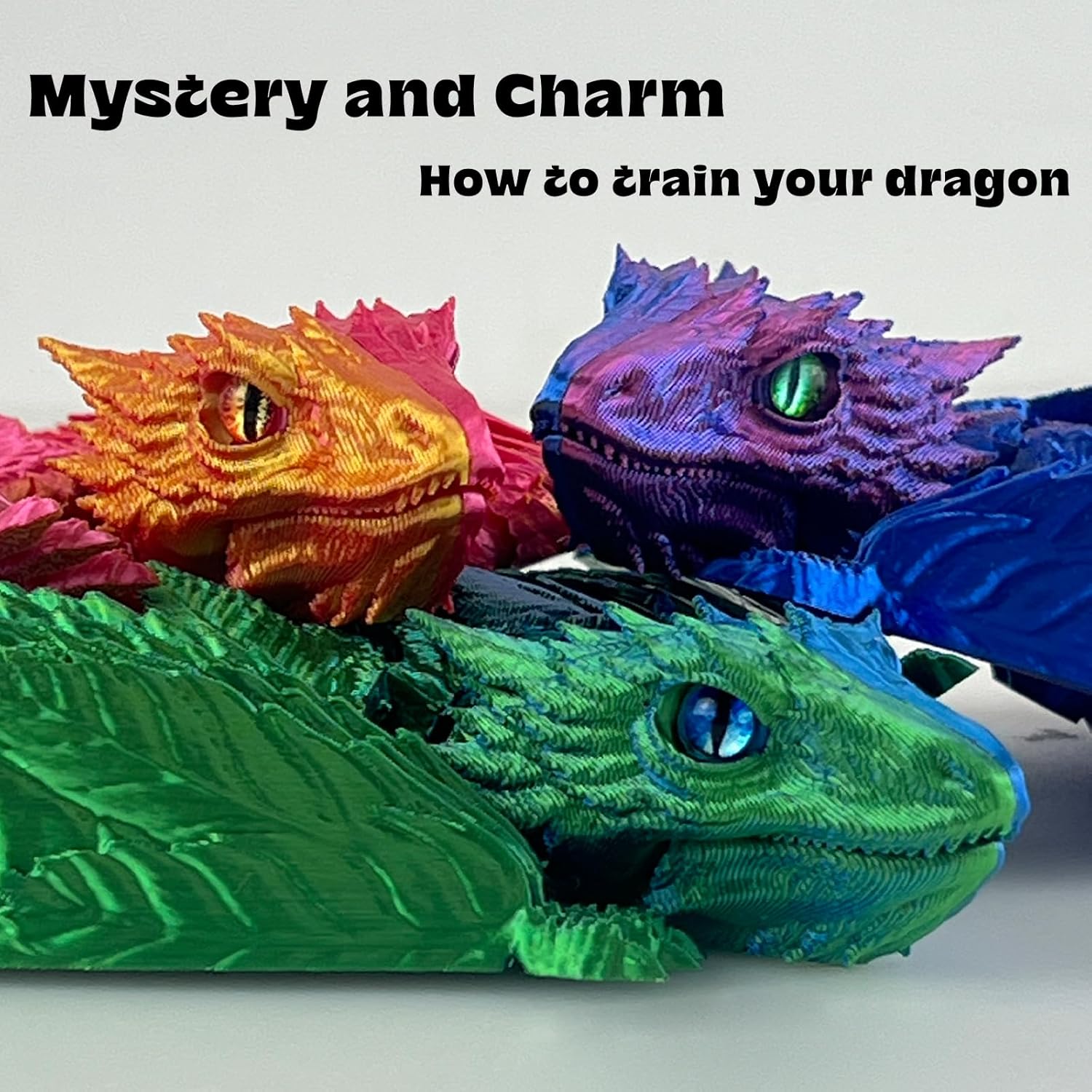 Feathered Wyvern Dragon - 3D Printed Articulated Dragon With Wings, Fidget Toy, Desktop Pet - Indulge in The Enchanting Realm of Dragons (Black Gold) - Image 7