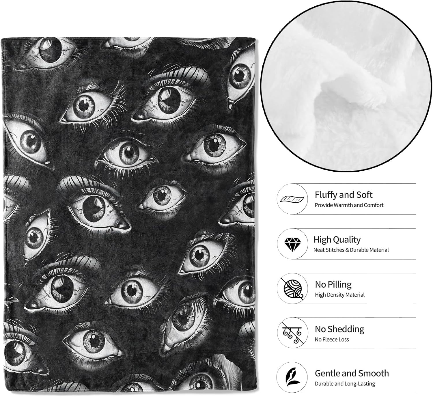Eye Black Throw Blanket - 60x80in,Ultra Soft, Cozy Lightweight Flannel,Mysterious and Artistic Flair Horror Blankets - Gifts for Women Men,for Couch Office Travel,Home Living Room Decor