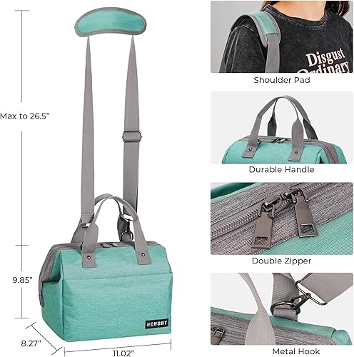 Miniatura 7 de ECHSRT Bolsa de almuerzo aislada y bolsa de almuerzo aislada de 10L con correa para el hombro, paquete de 2 unidades, rosa y verde