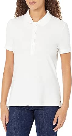 Amazon Essentials Polo de Manga Corta (Disponible en Tallas Grandes) Mujer, Blanco, XS