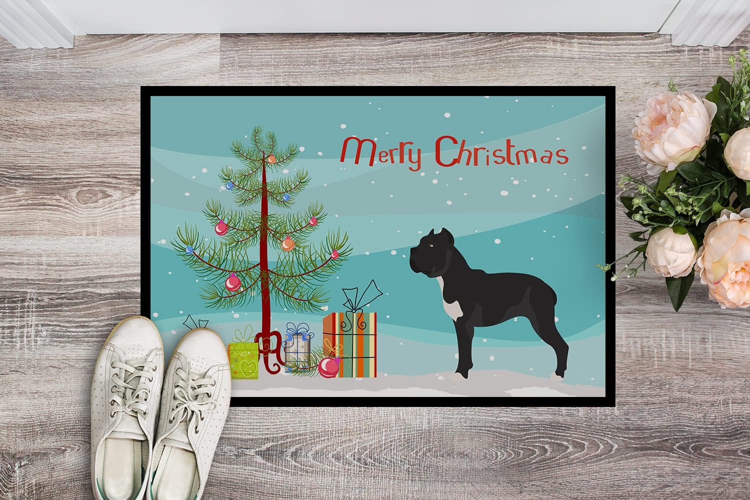 Caroline's Treasures BB8507JMAT Cane Corso Christmas Doormat 24x36 Front Door Mat Indoor Outdoor Rugs for Entryway, Non Slip Washable Low Pile, 24H X 36W