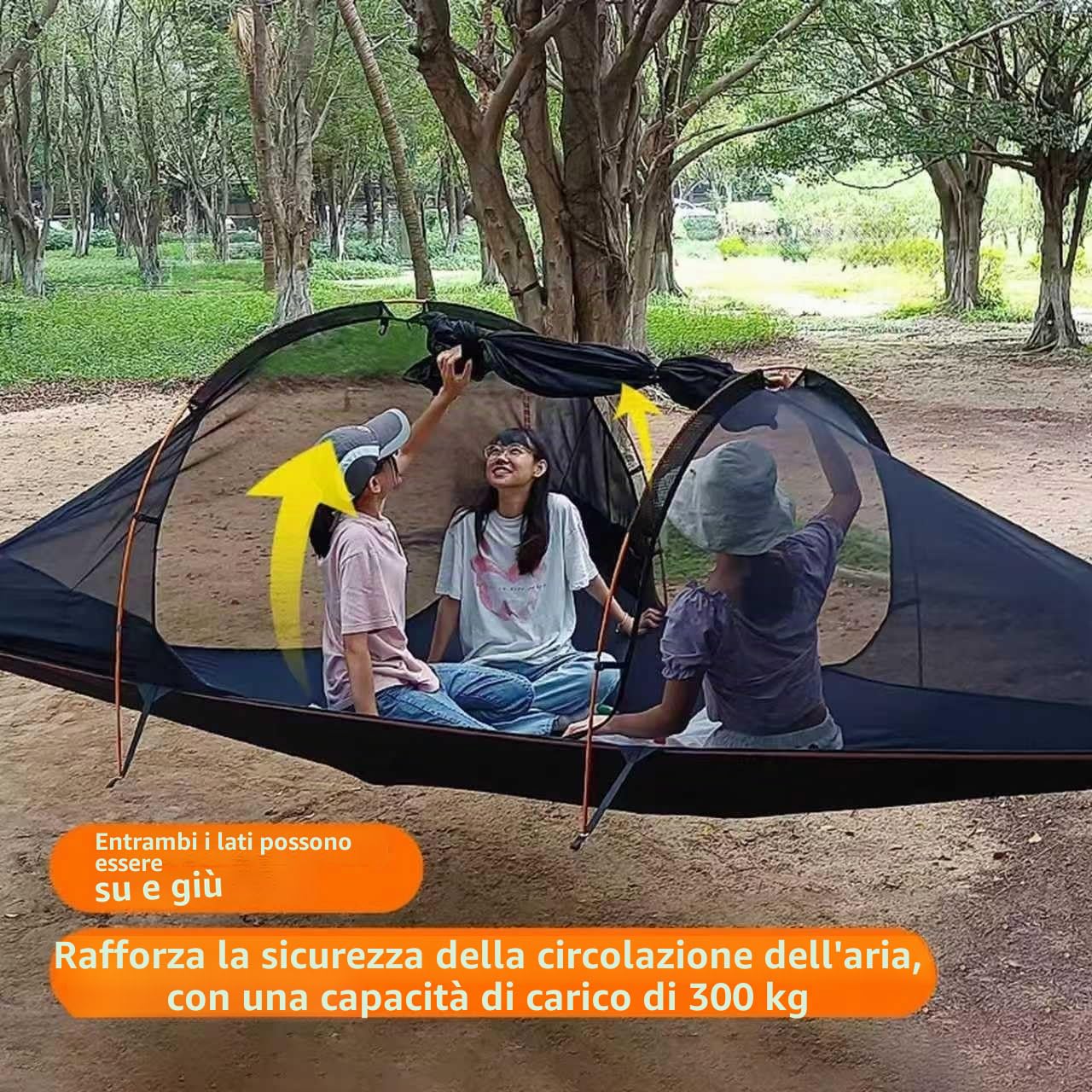 Tenda con Amaca da Campeggio all'aperto, amache triangolari Grandi for 1-3 Persone, zanzariera da Campeggio Portatile for Esterni, Viaggi escursionistici(Military Green)