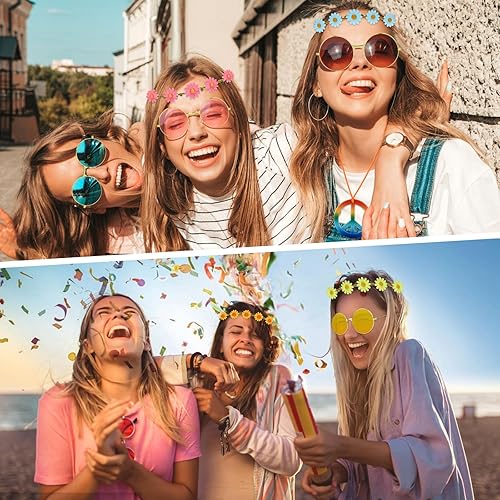 Miniatura 2 de NEBURORA Juego de 18 accesorios de disfraz hippie de los años 60 y 70, juego de accesorios de disfraz hippie con diadema de margarita, collares