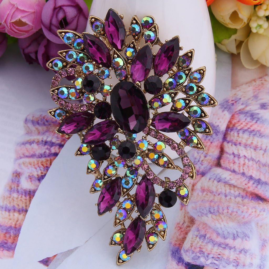 EVER FAITH Women's Austrian Crystal Wedding Flower Leaf Bouquet Brooch - Image 3
