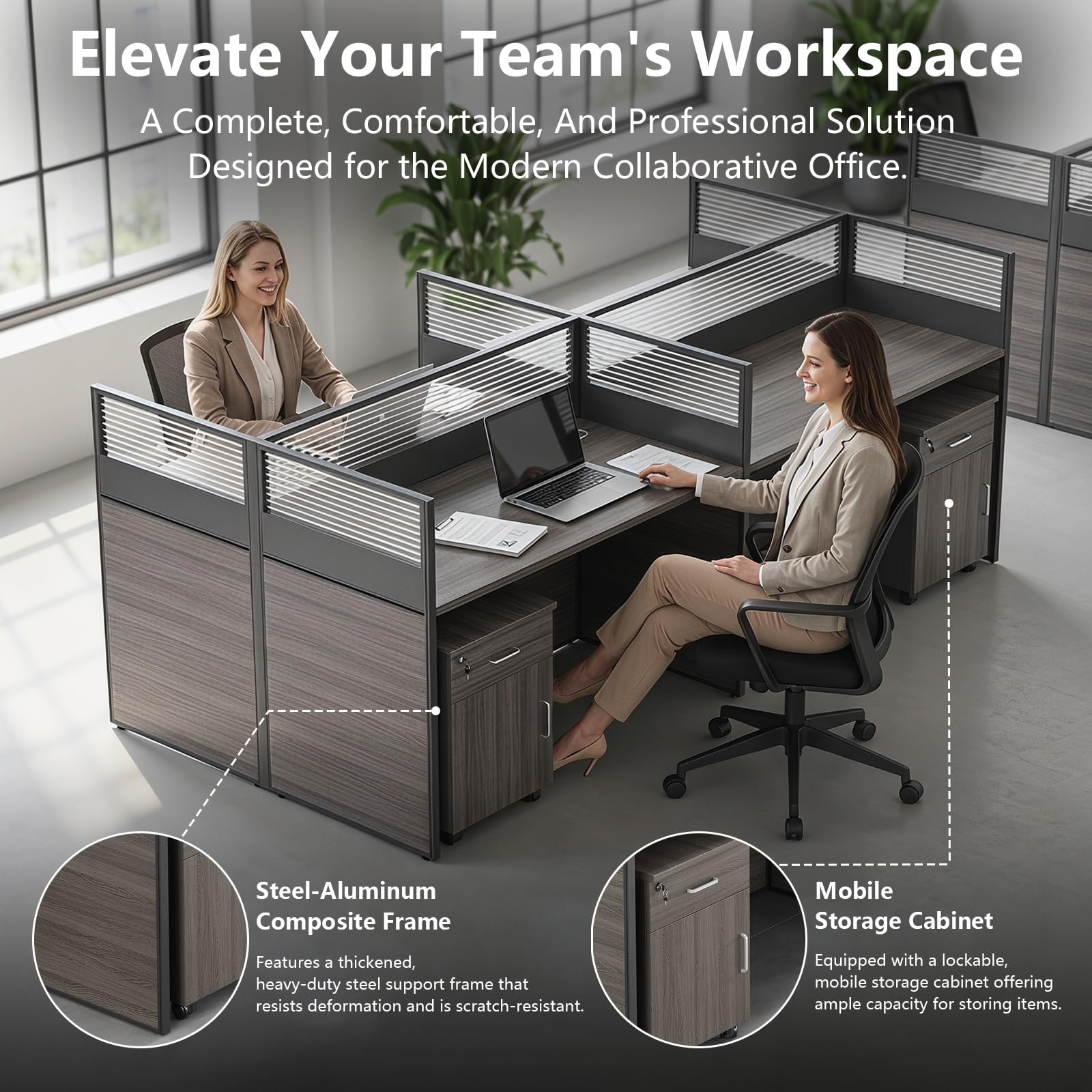 Mesa De Oficina Modular con Paneles Separadores Y Gestión De Cables, Mesa para Ordenador Oficina para Oficinas Abiertas, Call Centers Y Coworking(with Cabinet,D8 Person)
