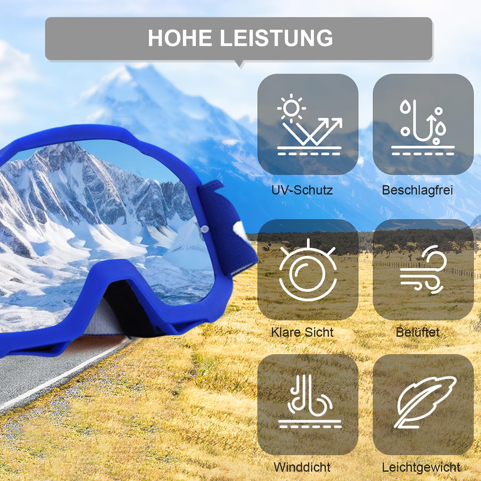 Motocross Brille UV-Schutz,Motorradbrille mit Flexiblem Rahmen,Schwammpolsterung,Fit Über Brille für Radfahren,Skifahren,Klettern