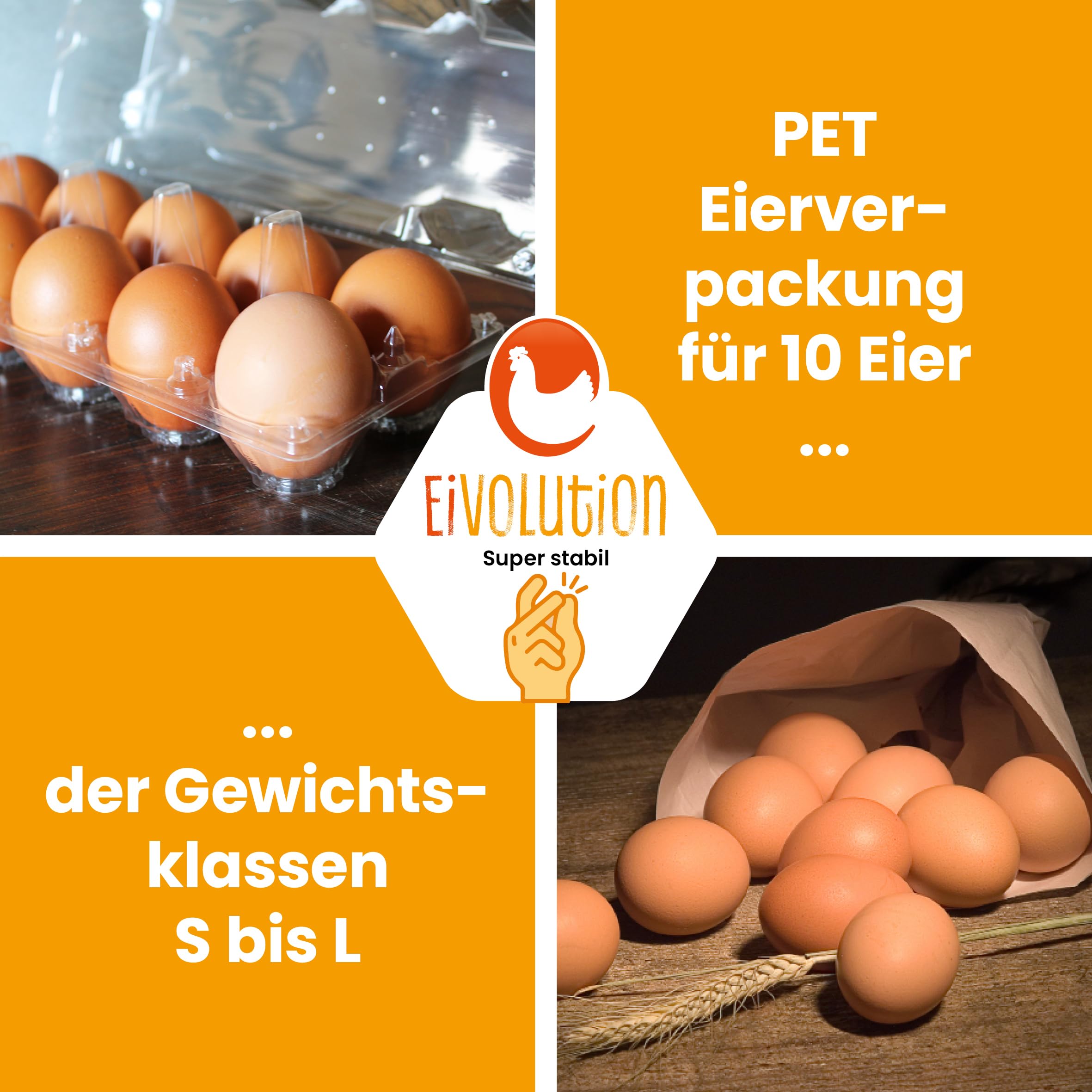 ClearPack 10er Eierschachtel für Hühnereier in den Größen S, M & L - Recycelt - Kunststoff - Platzsparend stapelbare Eierkartons - 100 Stück