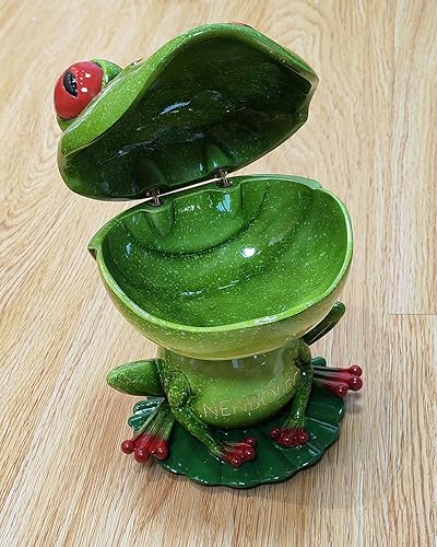 Miniatura 2 de NENBOLEC Plato de caramelo para galletas de rana, decoración de estatua, escultura, arte, regalos, estatua, color verde, 8 pulgadas