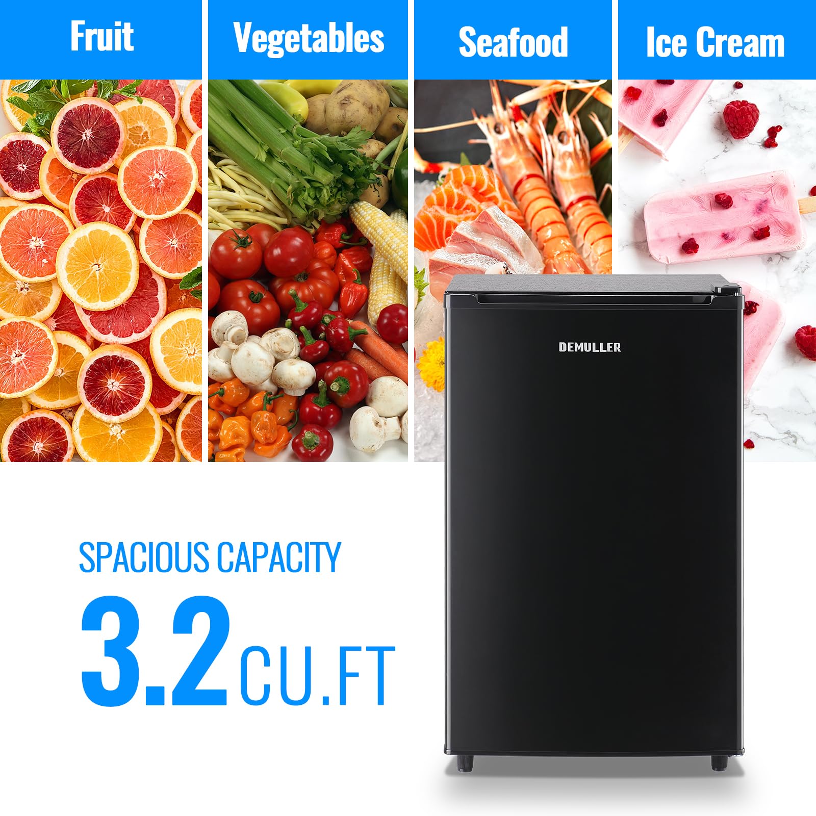 DEMULLER 3.2 Cu.Ft Upright Freezer with 7 Adjustable Thermostat Stand-up Single Door Compact Freezers with Rapid Cooling Technology for Home Kitchen Dorm Silver on Fridge.com
