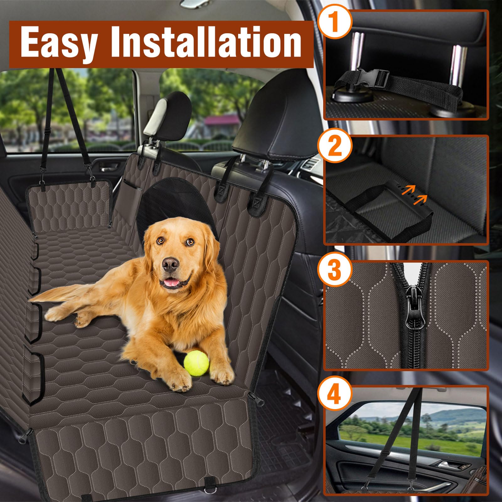 Coprisedile posteriore per cani, impermeabile, antigraffio, antiscivolo, amaca per cani per auto, coprisedile per sedile posteriore con finestra a rete ellittica e tasca, per auto, SUV e camion, S,