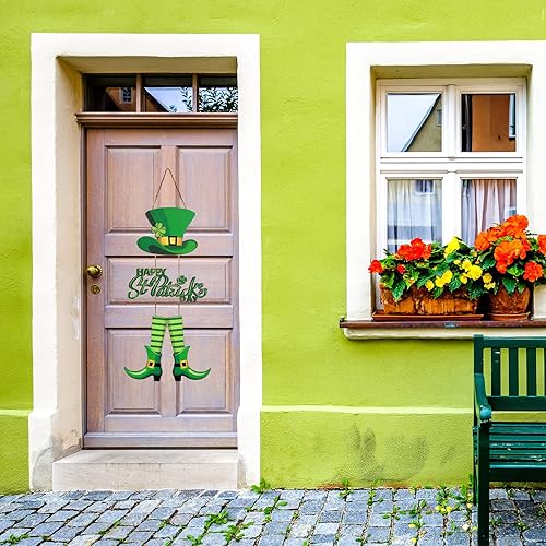 Miniatura 4 de Letrero de madera colgante para decoración del día de San Patricio letrero irlandés para puerta del día de San Patricio con sombrero de duende y