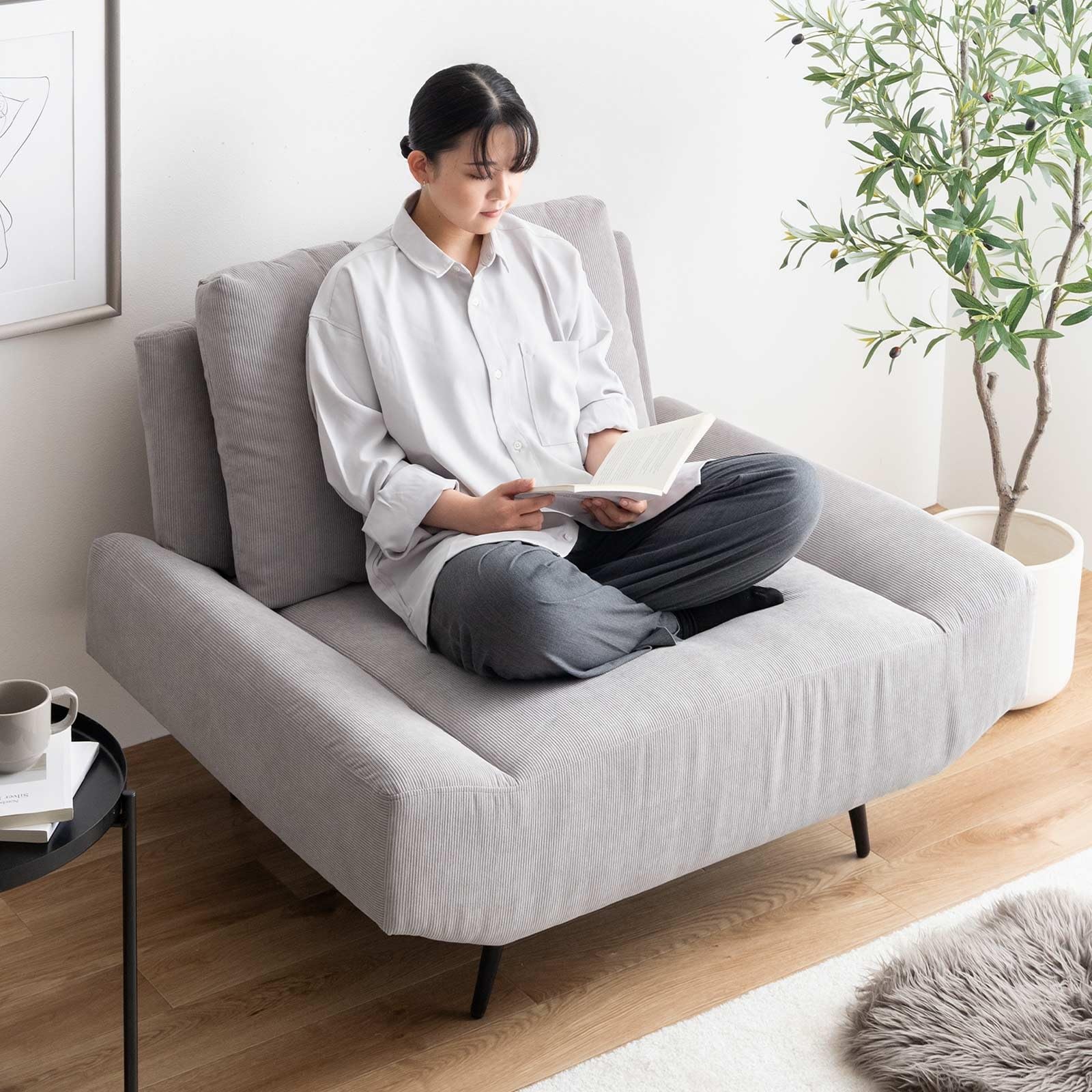 Amazon｜家具350 一人掛け ソファー 幅109 コーデュロイ ブラック