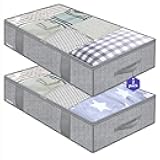 Onlyeasy Large Underbed Storage Bags Organizer Container (2 Pack) with 4 Handles and 2 Sturdy Zippers, Blankets Clothes Comforters Foldable Storage Bags with Clear Window, Herringbone Grey, MXRUBBP2