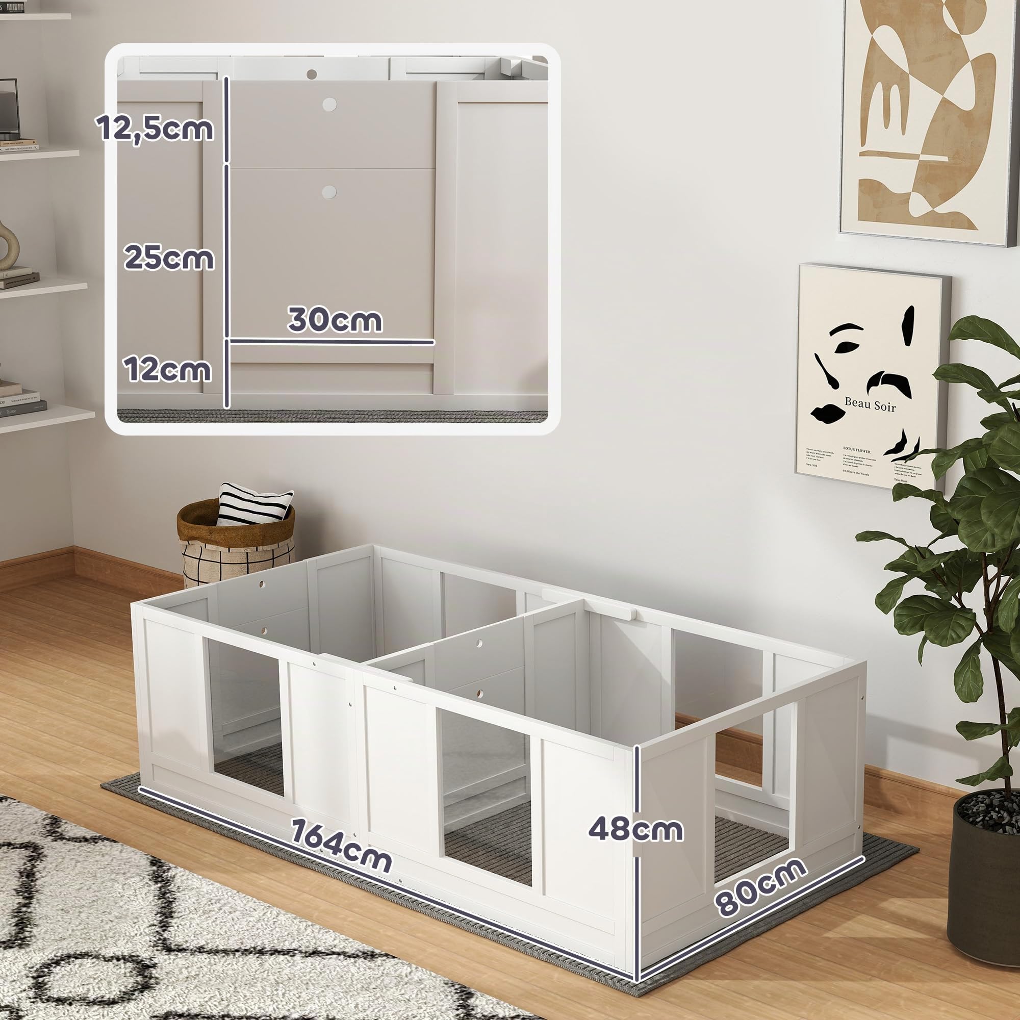 PawHut Wurfkiste für Welpen Wurfbox 2 Raum Kleine Hunde 164x80x48 cm Weiß | Welpenlaufstall, Hundelaufstall mit Tür, Welpenauslauf