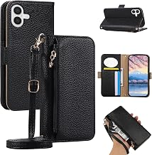 Compatible iPhone 17 Case, Notebook Type, iPhone 17 Smartphone Case, Mirror Included, iPhone 17, Mobile Phone Cover, Shoulder Strap Included, iPhone 17 Cover, Leather, Grain Finish, PU Leather