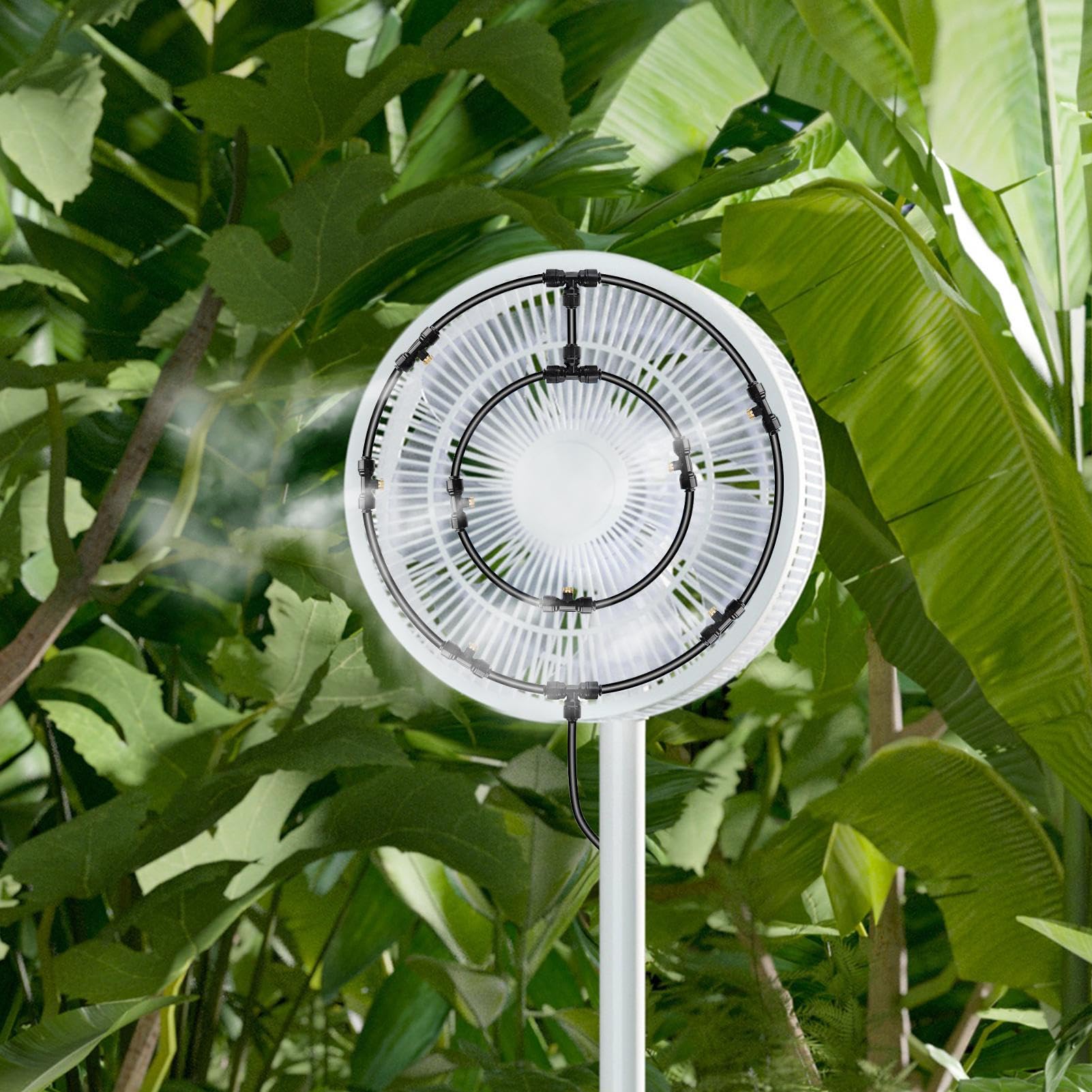 Fan Misting Kit – Fan Mister per esterni, sistema di raffreddamento a nebbia per esterni, kit di aggiornamento Mister Misting, ventilatore ad acqua, per patio, con 6 ugelli rimovibili
