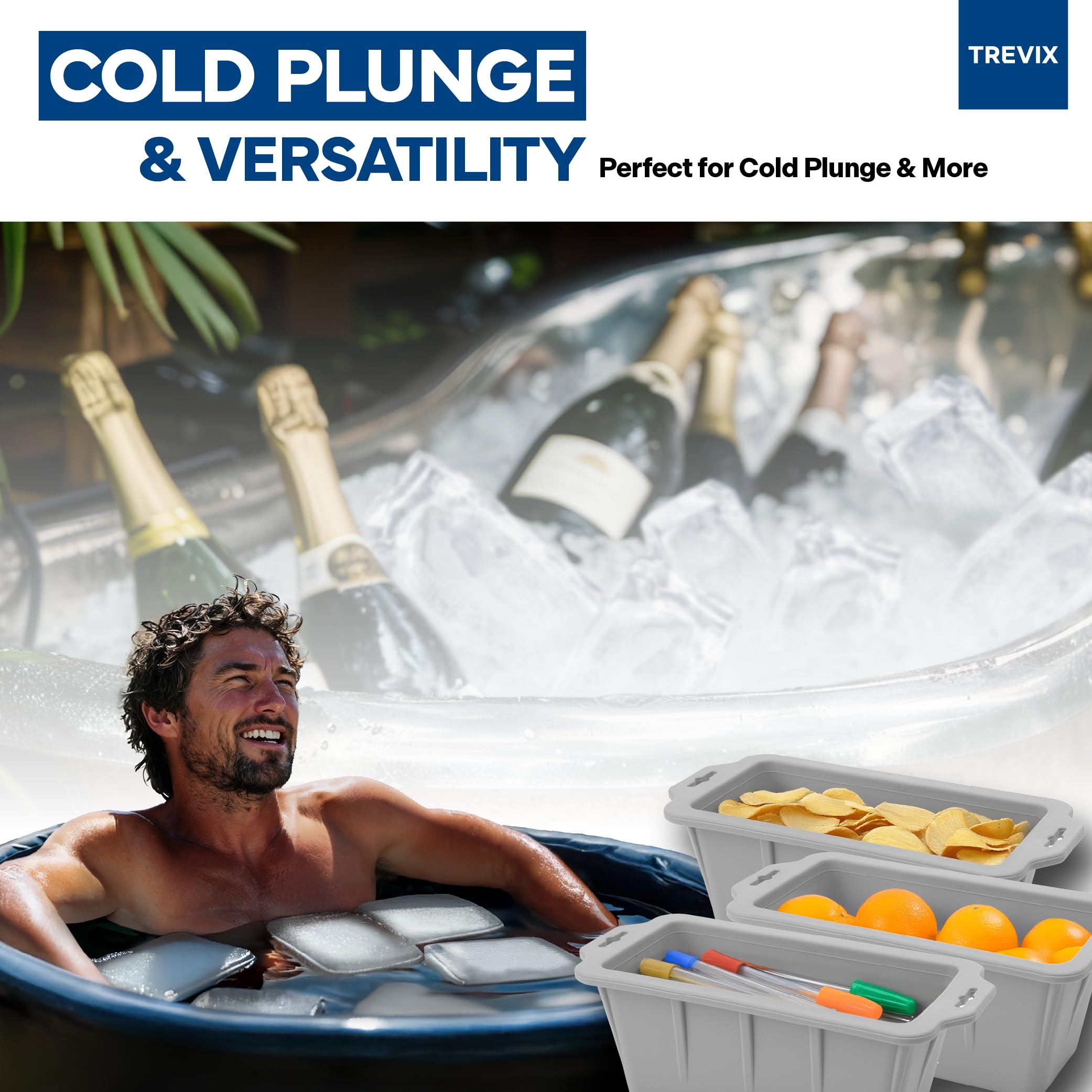 Molde de bloque de hielo XL para inmersión en frío (2 piezas) – Puede hacer cubitos de hielo de 9 libras, bandejas reutilizables para cubitos de hielo para interiores y exteriores, color gris