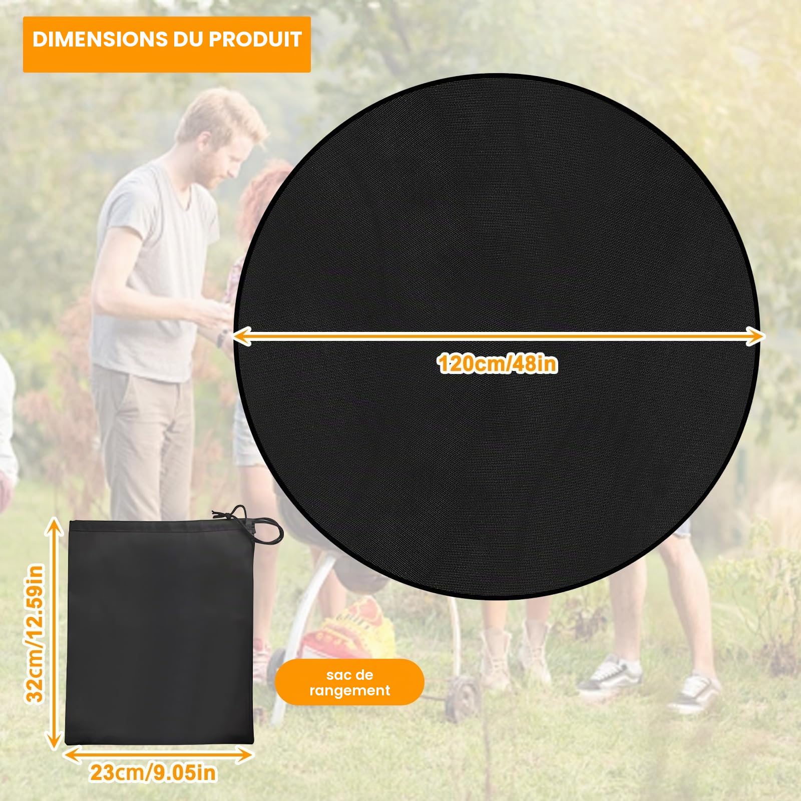 Tapis Barbecue Sol Exterieur, 120cm/48″ Tapis Ignifuge pour Brasero Exterieur Tapis Anti Feu, Extra Large Rond Tapis de Sol Anti-Feu pour Protection de Cheminée, Sol, BBQ et Braséros, Pelouse