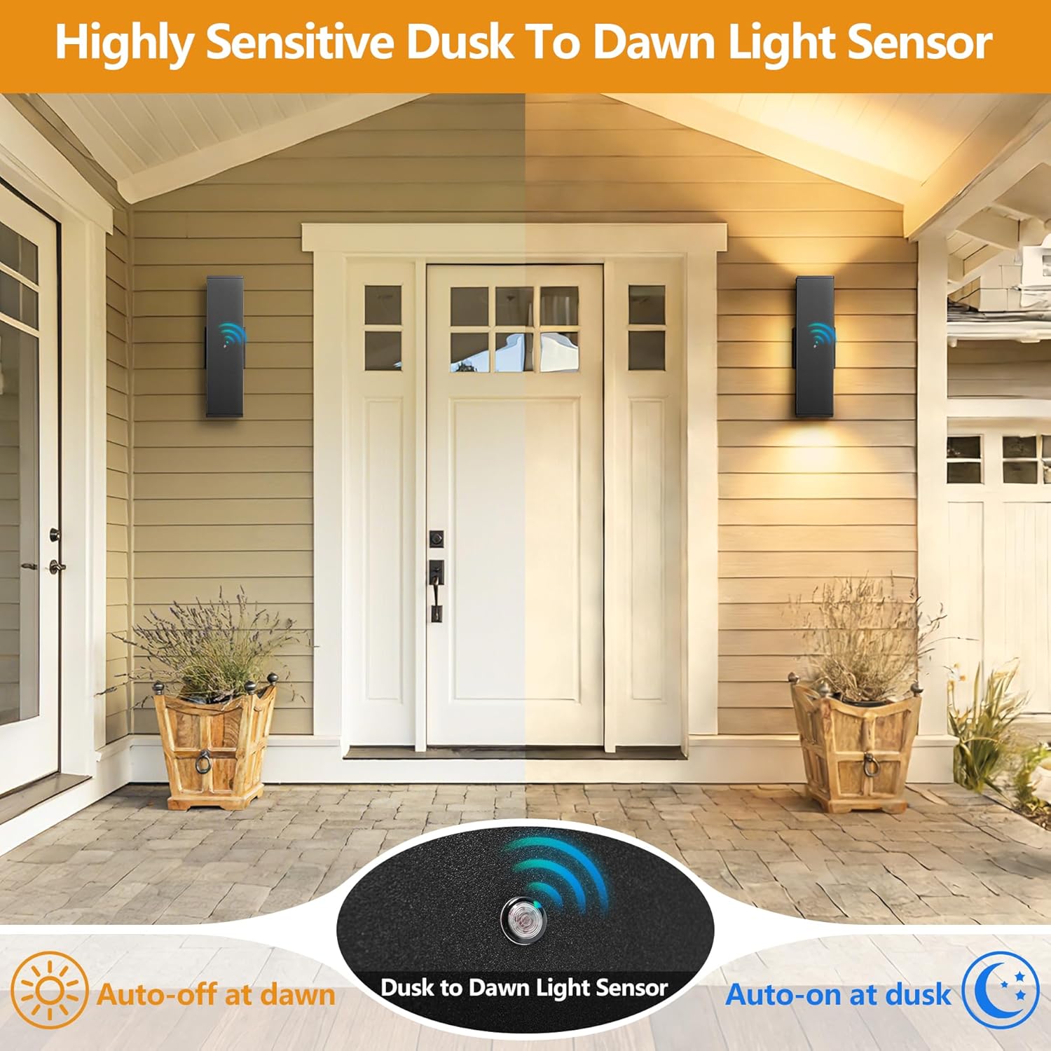14 in Dusk to Dawn Outdoor Wall Lights Up Down - IP65 Waterproof, Modern Exterior Sconce Lighting with 2*GU10 LED Bulbs, Aluminum Wall Mount Light for Porch, Garage, House (Black,1 Pack)
