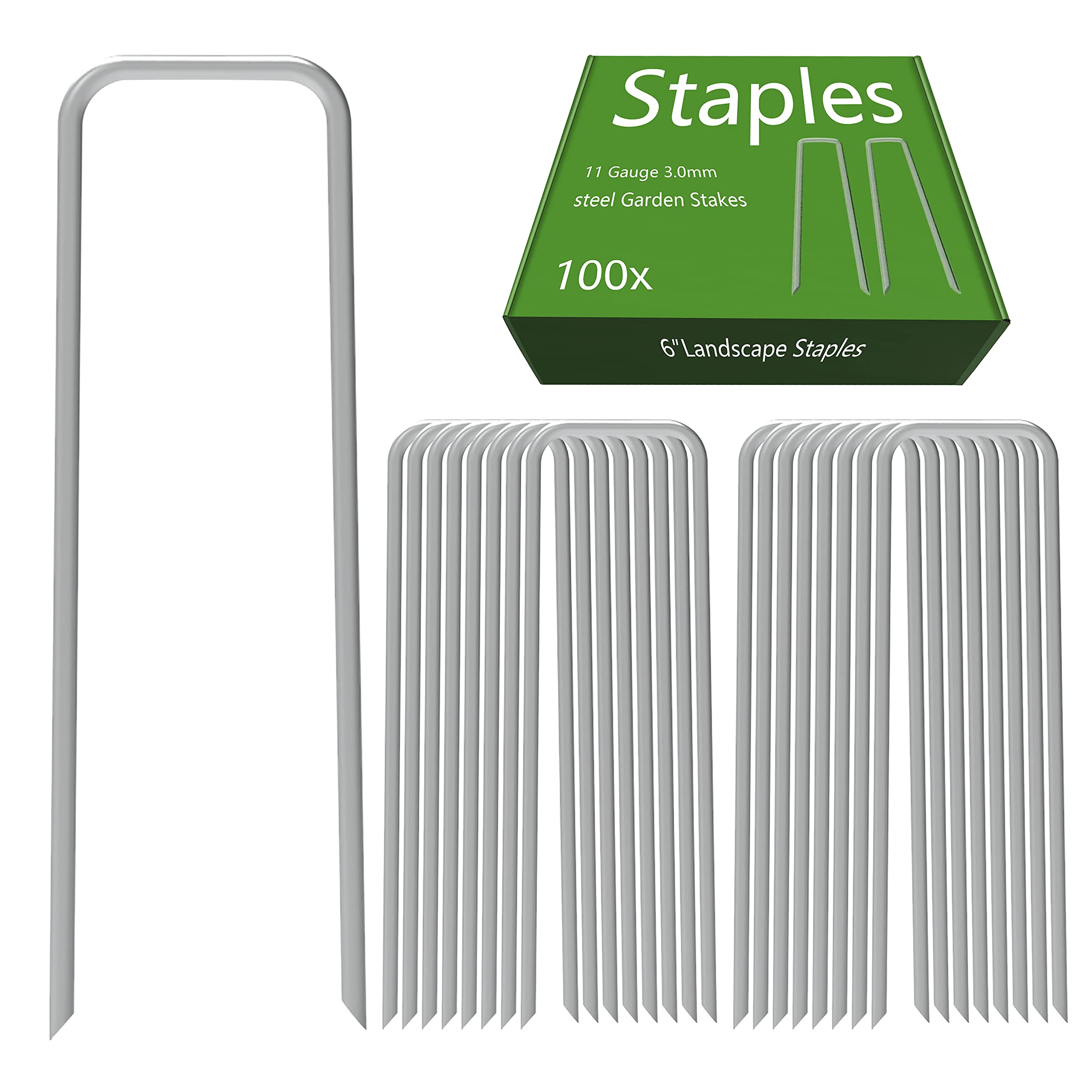 AAGUT OuYi Garden Pegs 100x3.0mm x 6"/150mm Galvanized Landscape Ground Staples, Rust Resistant Steel Sod Lawn U Pins - Securing Netting, Weed Barrier Fabric, Polythene Sheeting