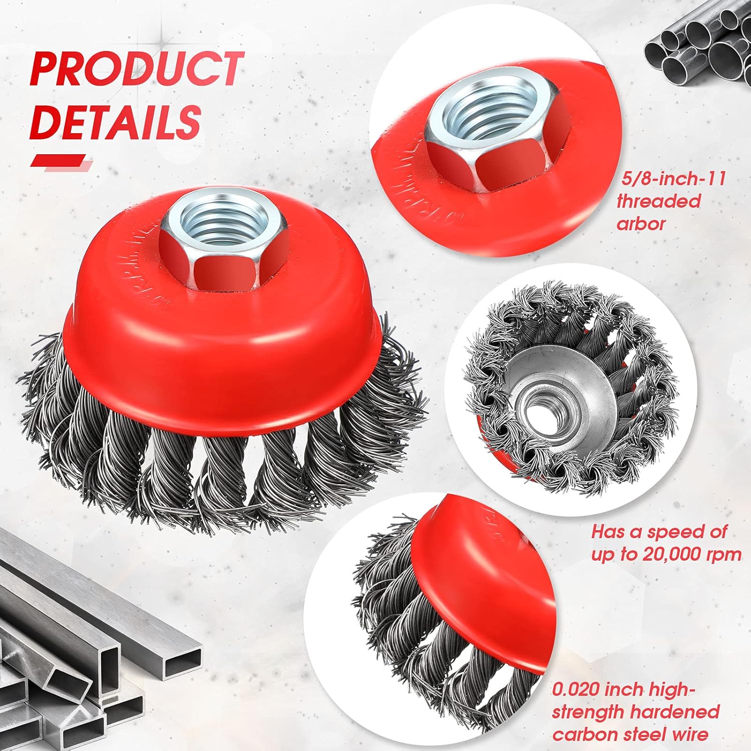 4 Inch Wire Wheel Brush Cup Brush Set, Coarse Crimped Twisted Knotted Cup Brush, 5/8 Inch-11 Threaded Arbor 0.002 Inch Carbon Steel for Angle Grinder, Heavy Cleaning Rust Stripping Abrasive (3): Industrial & Scientific