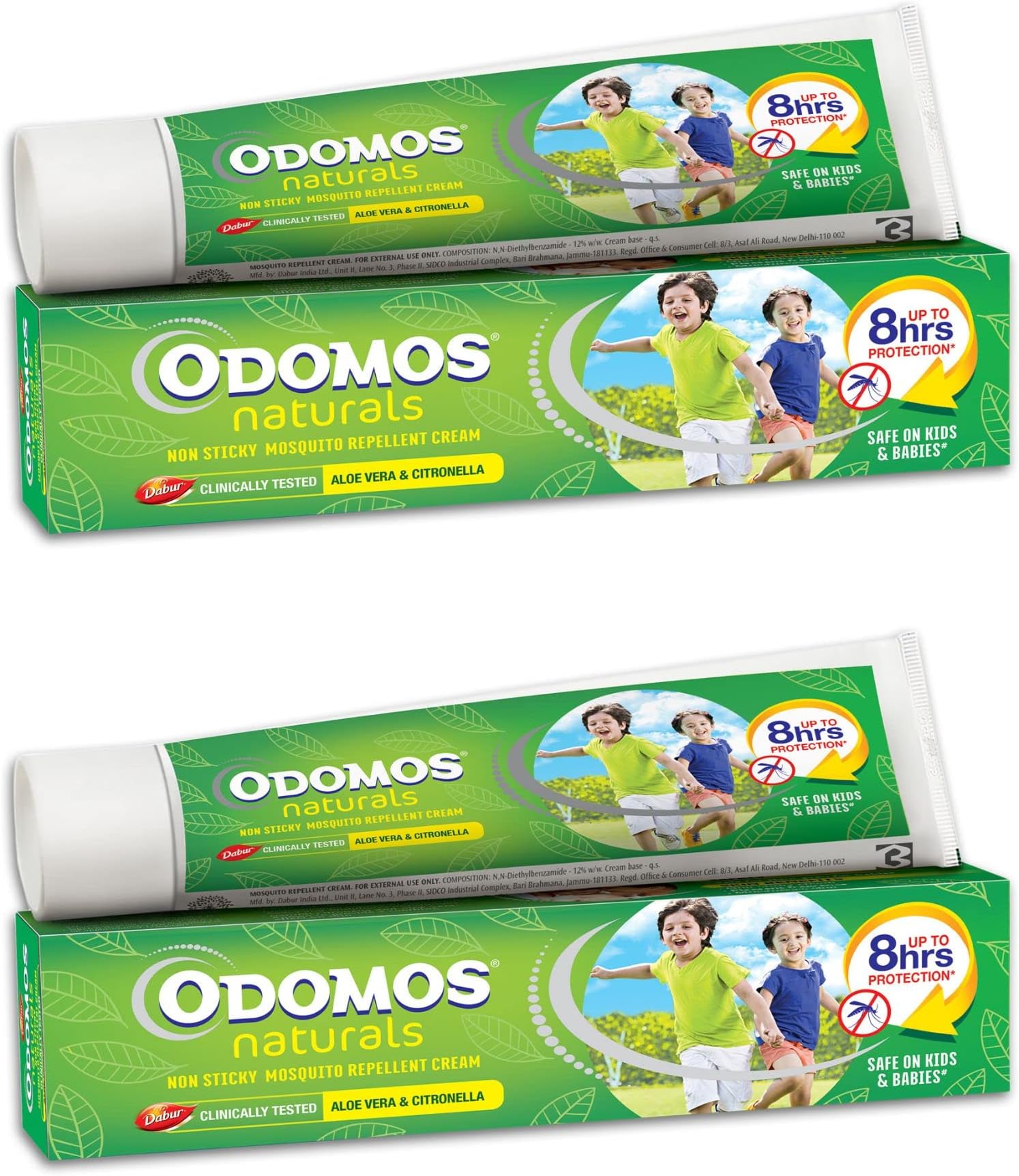 Odomos Naturals Non-Sticky Mosquito Repellent Cream - 100g (Pack of 2), Clinically Tested & Pediatrician Certified | 8 Hours Protection in Single Application | | Safe on Skin