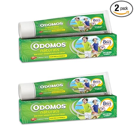 Odomos Naturals Non-Sticky Mosquito Repellent Cream - 100g (Pack of 2) | Protection from Mosquitoes | Clinically Tested & Pediatrician Certified | 8 Hours Protection in Single Application | Protection Against Dengue, Malaria & Chikungunya | Safe on Skin
