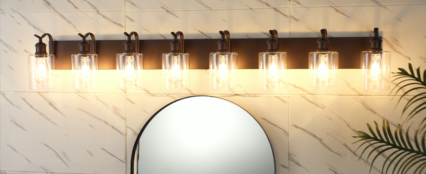 Image of Bathroom Vanity Light Fixtures 8-Light Clear Glass Modern Wall Mounted Over Mirror Oil Rubbed Bronze - VL01ORB-8