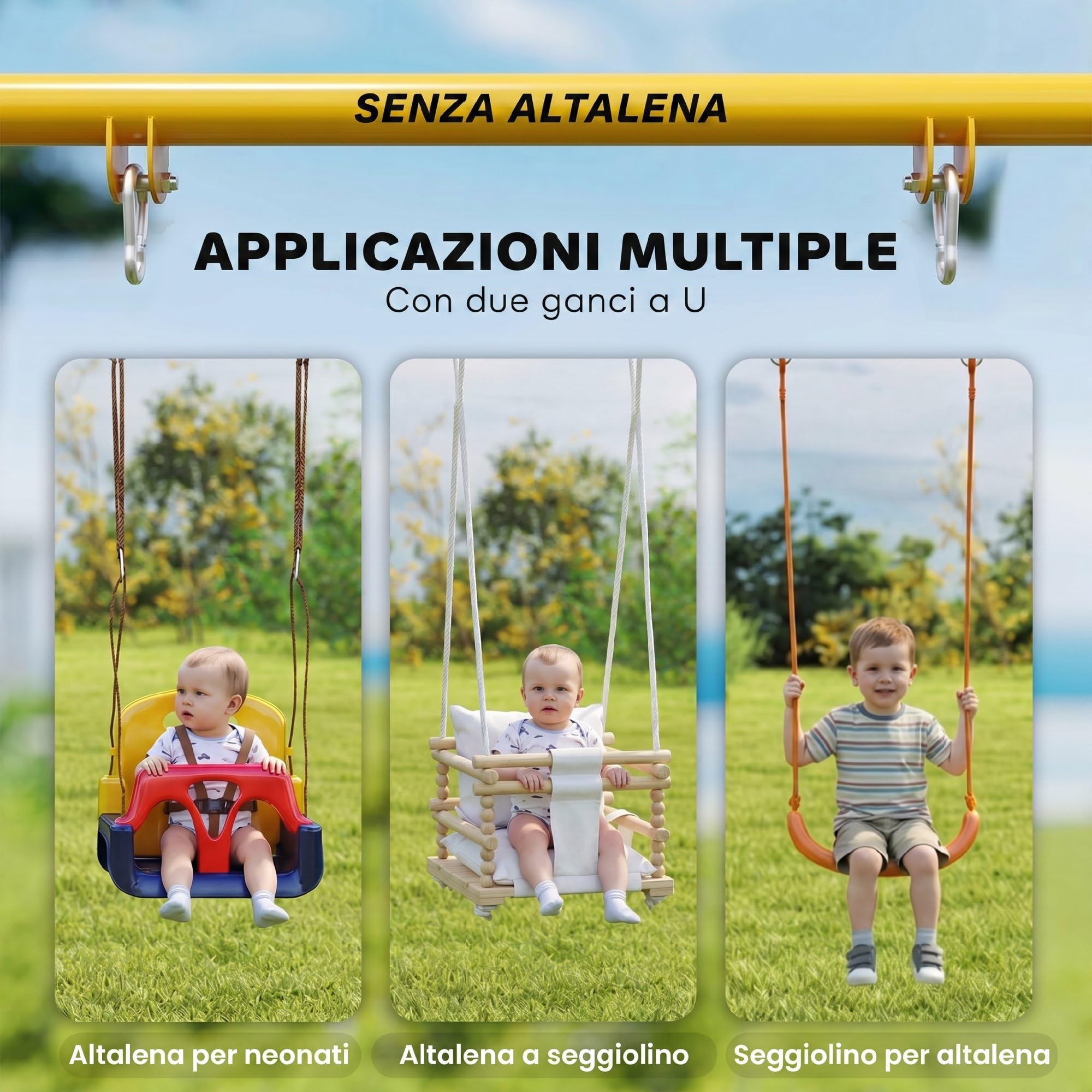 AIYAPLAY Struttura per Altalena da Giardino per Bambini, Struttura Altalena in Acciaio, Anti-UV, Impermeabile, Supporta 50kg, con 2 Ganci per Altalena a Nido, Altalena a U
