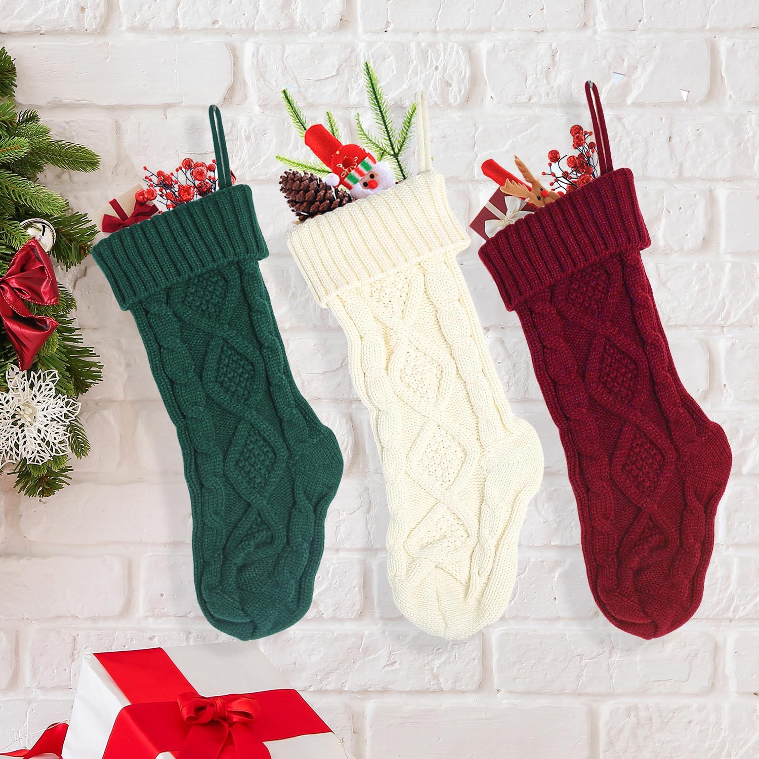 5 Pack Christmas Socks Knitted Wool Candy Bag Socks Gift Socks Hanging Ornaments Wall Decoration Gift Socks