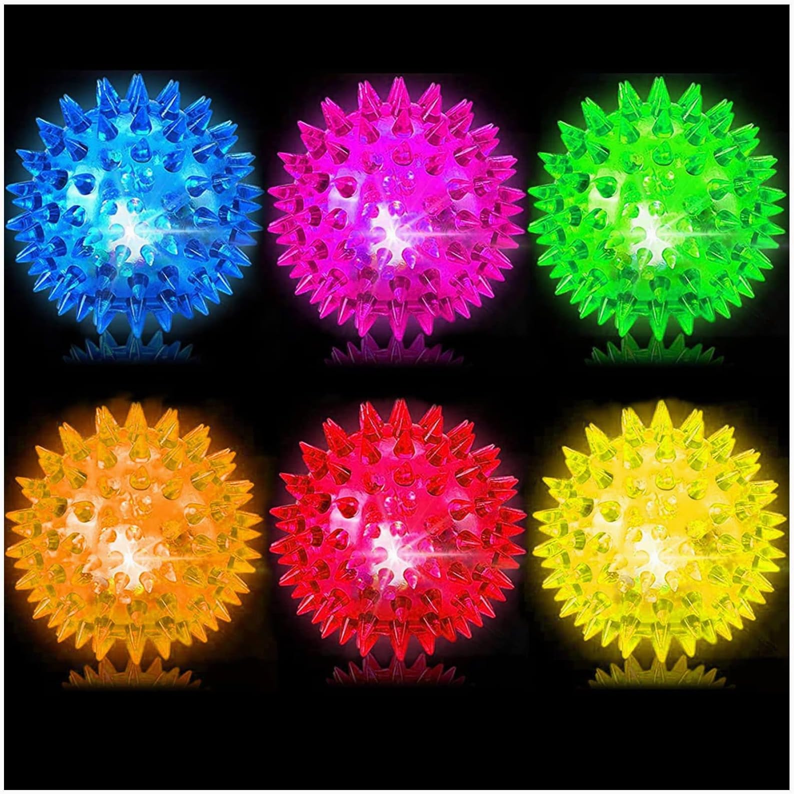 SYOSI 6 Pcs Bouncy Light Up Balls for Kids, LED Flashing Spiky Sensory Stress Balls for Toddlers, 2.55Inch Fidget Toys Glow in The Dark for Party Favors Student Gifts School Rewards (Color Random)