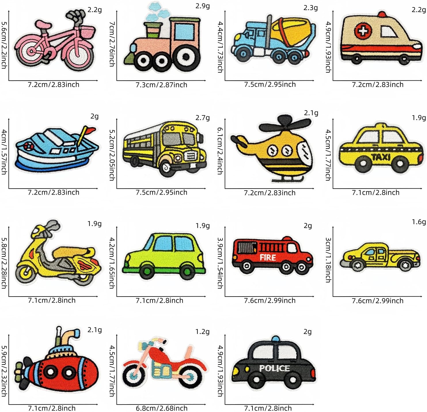 15 Pcs Iron Transportation Iron On/Sew On Patches, Cartoon Vehicle Random Embroidered Applique with Cars Ships Trains, Clothes Backpacks Hats Pants Jackets Jeans Decor, Party Favors, DIY Accessories image 2