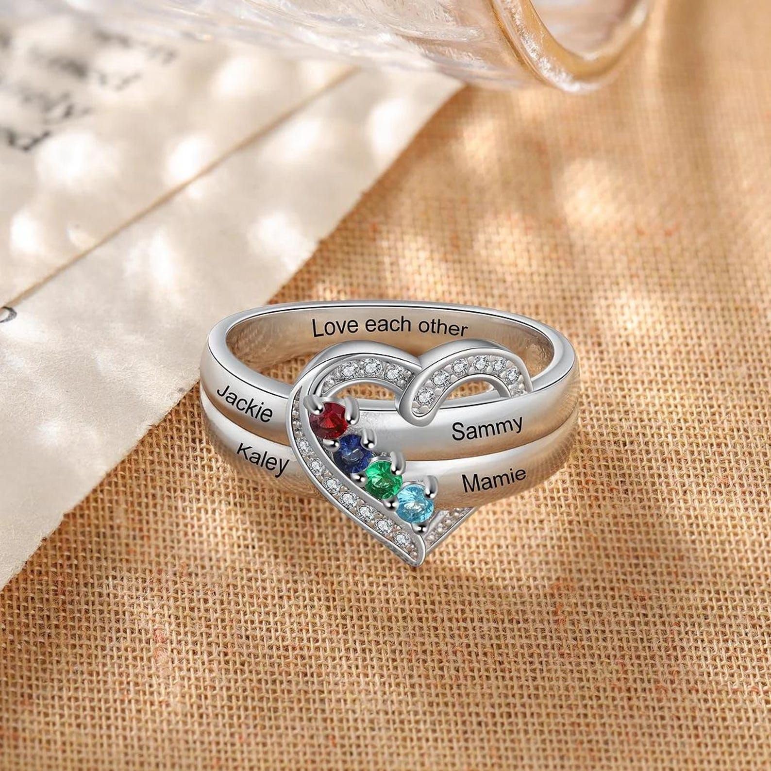 Redonda personalizada piedra preciosa anillo plata de ley 925 Declaración personalizada anillo madres con piedras de nacimiento para mamá abuela joyería hecho a mano a medida