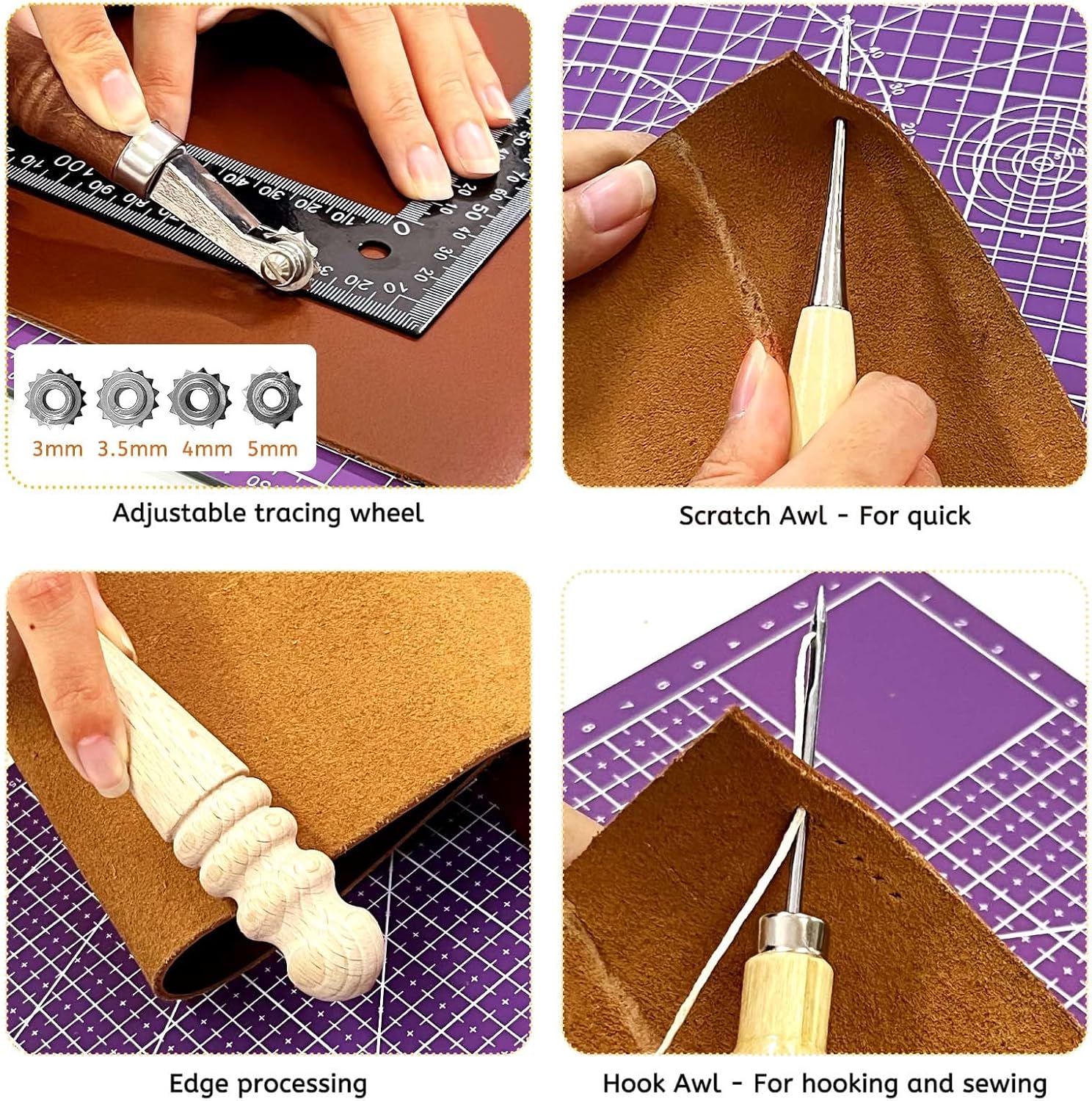 Daily Treasures 73pcs Leather Craft Kits with Portable Handbag, Leather Working Kit with 18 Punch Tool,Tracing Wheel,7 in 1 Groover,Awl,Waxed Thread,Needles,Tools for DIY Polishing Sewing Cutting