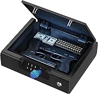 Vista 1 de Caja fuerte para pistolas, caja fuerte biométrica para pistolas de 3 formas de desbloqueo con identificación de huellas dactilares, PIN digital