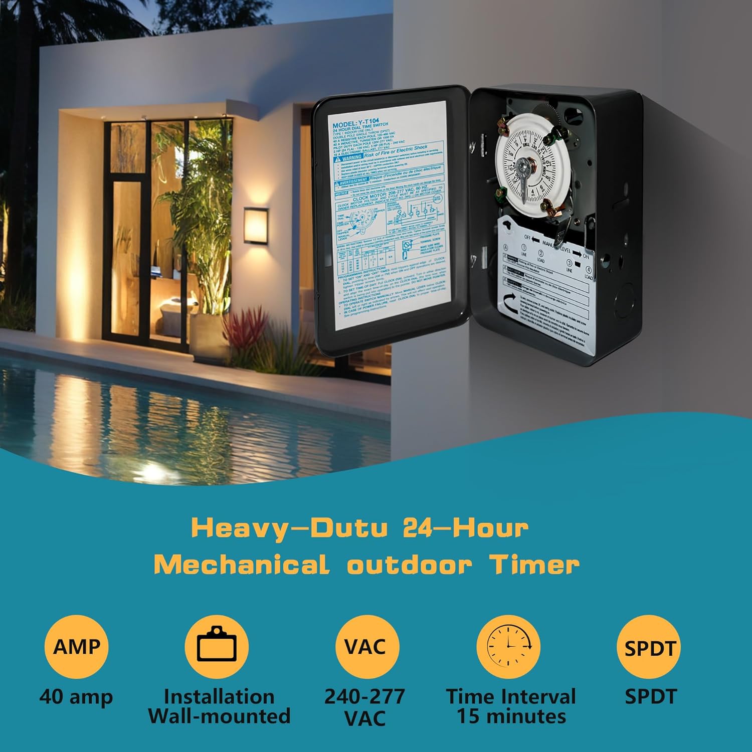 T104 Electromechanical Timer Switch Versatile Scheduling Manual Override,1-12 Cycles Per Day - Manual Override,Mechanism Only