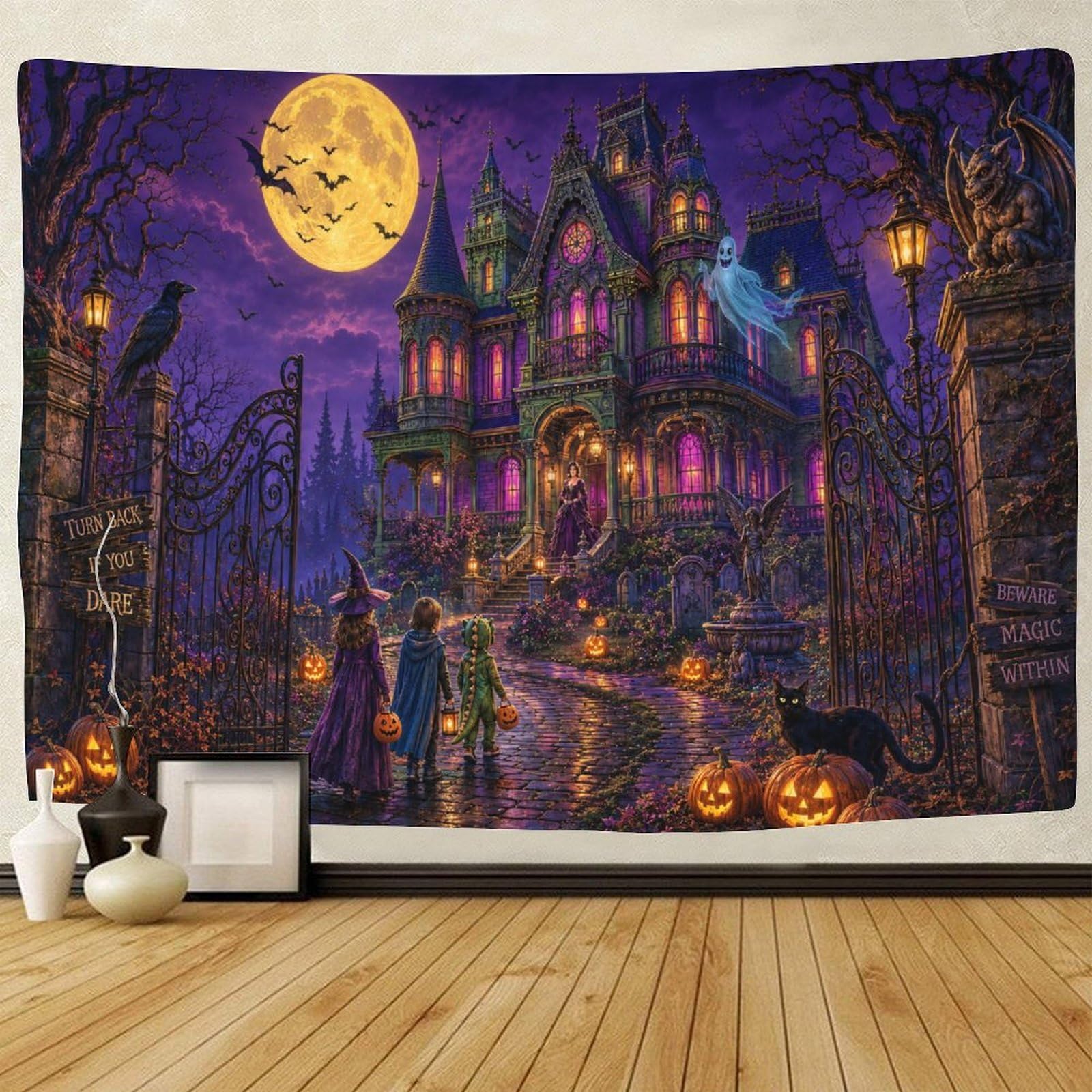 ASDFGHJKLZA Gothic Halloween Haunted House 3D Print Tapestry for Bedroom Wall Art Decor Horror Tapestries Poster Home Decoration Living Room Dorm 130cmx150cm