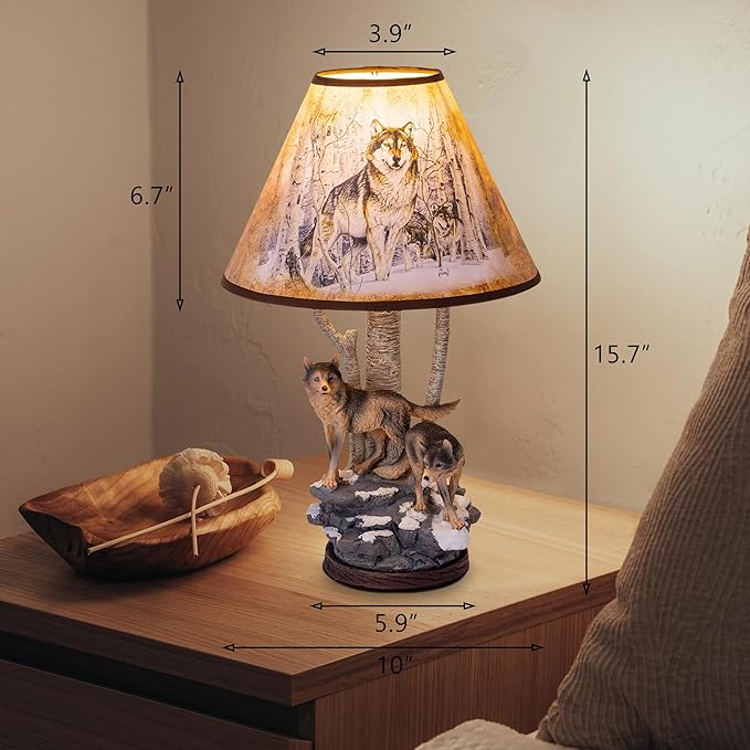 TOCHIC TOCHIC Rustic Table Lamp Small Wolf Beside Lamps with Lamp Shade Reading Lamps for Beside Table, Dimmable Animal Table Lamp for Bedroom, Kids Room photo 3