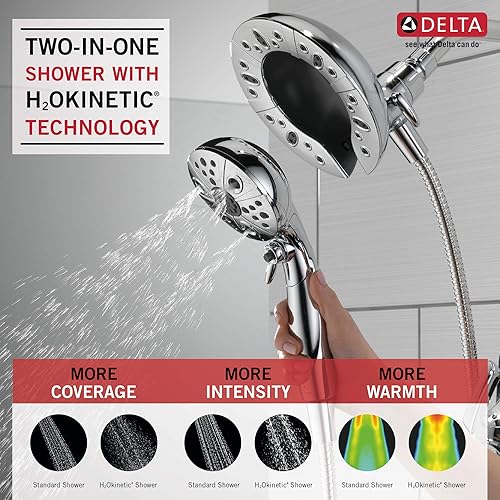 Miniatura 5 de Delta Faucet Vesna 144789-I - Kit de molduras de ducha de un solo mango con cabezal de ducha de mano doble H2Okinetic In2ition de 5 pulverizaciones