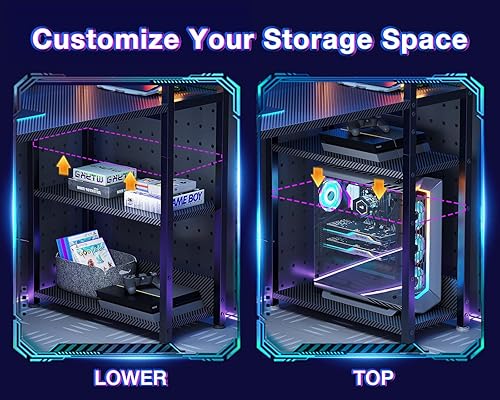 Miniatura 7 de ODK Escritorio reversible para juegos de 55 pulgadas con puerto de carga USB y tomas de corriente, escritorio para computadora con estantes de