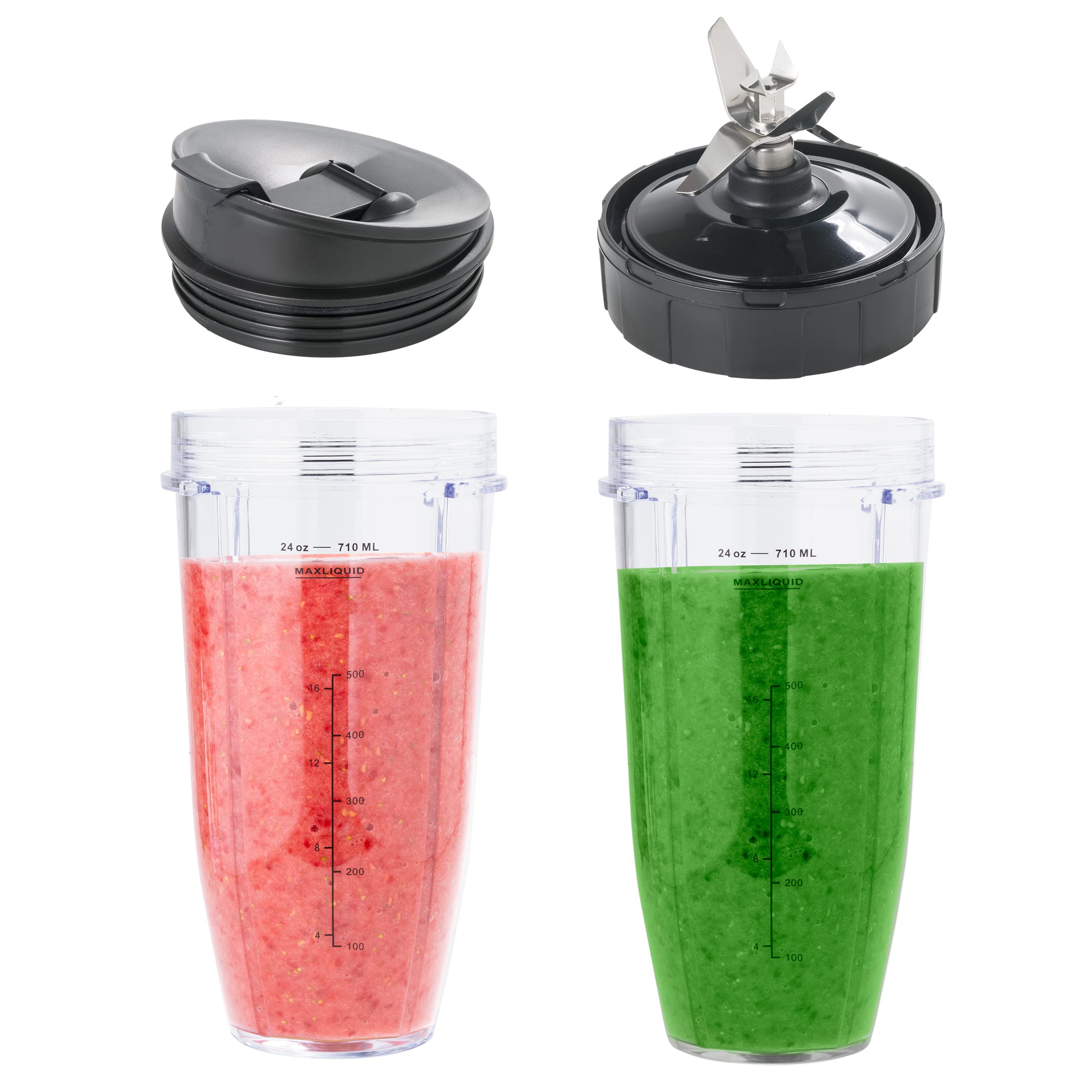 2 Replacement 24 oz Cups with Lid & Extractor Blade [7-FIN ONLY] for Ninja Blender (Auto iQ BN801 BL480-30 BL640-30 BL642-30 NN100-30 BL2012)