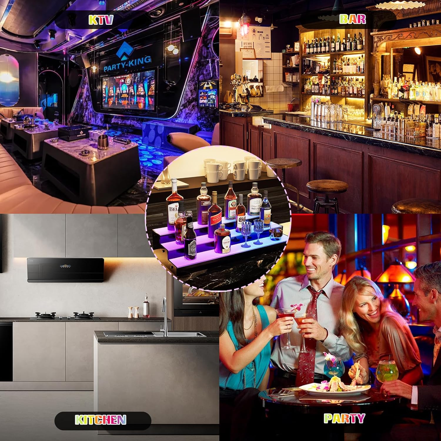 LED Lighted Liquor Bottle Display Shelf 3 Tier 24 Inch Illuminated Home Bar Shelf Display Stand with Remote and App Control Multicolor Acrylic Lighted Bottle Display for Home Commercial Bar Party