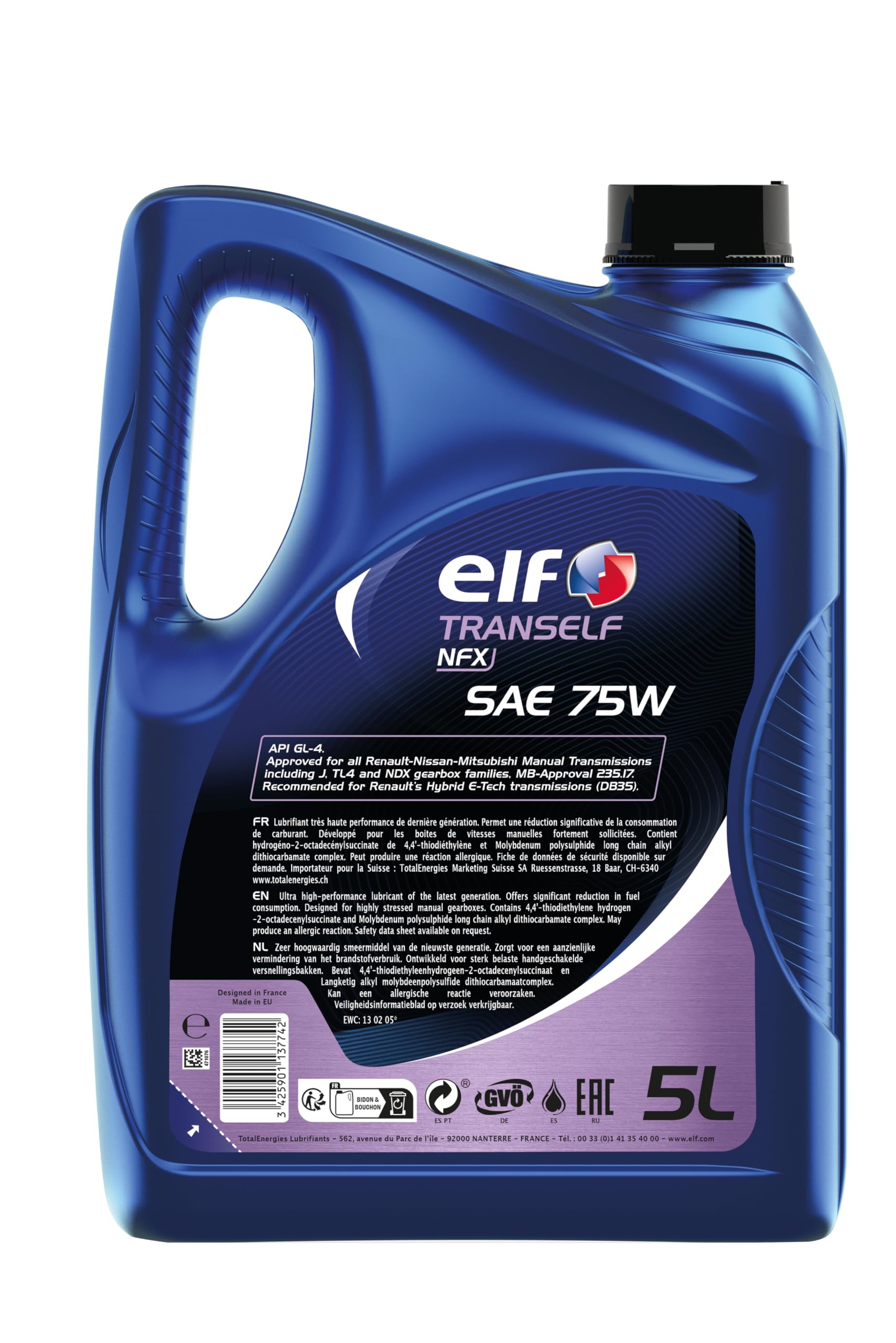 Elf Tranself NFX SAE 75W - Aceite fluido de transmisión para engranajes, 5 litros