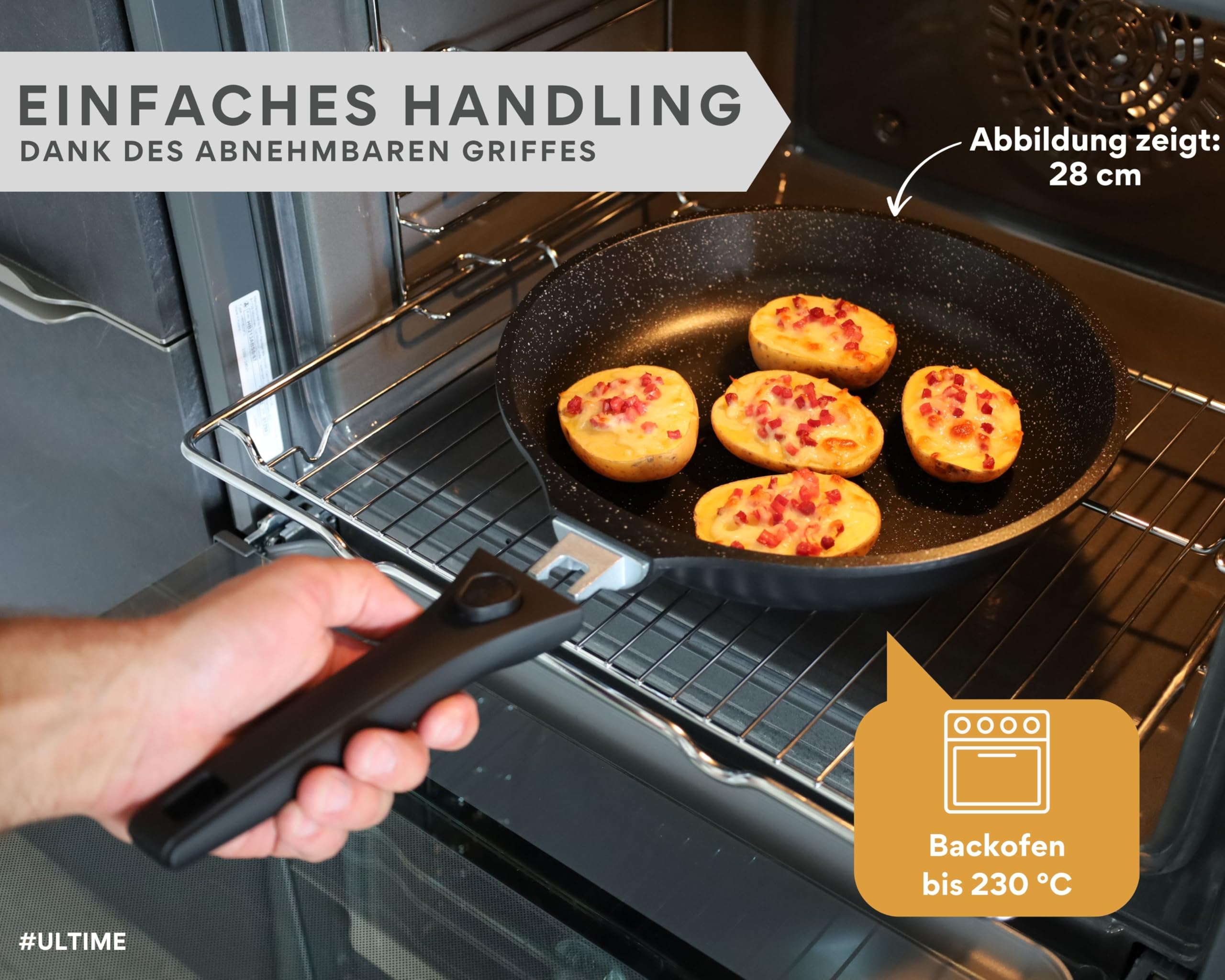 DIVORY Pfannenset 3-teilig (20/24/28 cm) – Bratpfannen Set Antihaftbeschichtung & abnehmbaren Griffen, frying pan, Für alle Herdarten geeignet, Induktion – Inkl. Pfannenschoner – Frei von PFOA & PFOS